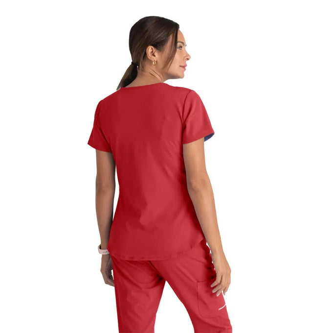 Skechers™ by Barco Breeze 3-Pocket Curved V-Neck Scrub Top-True Red