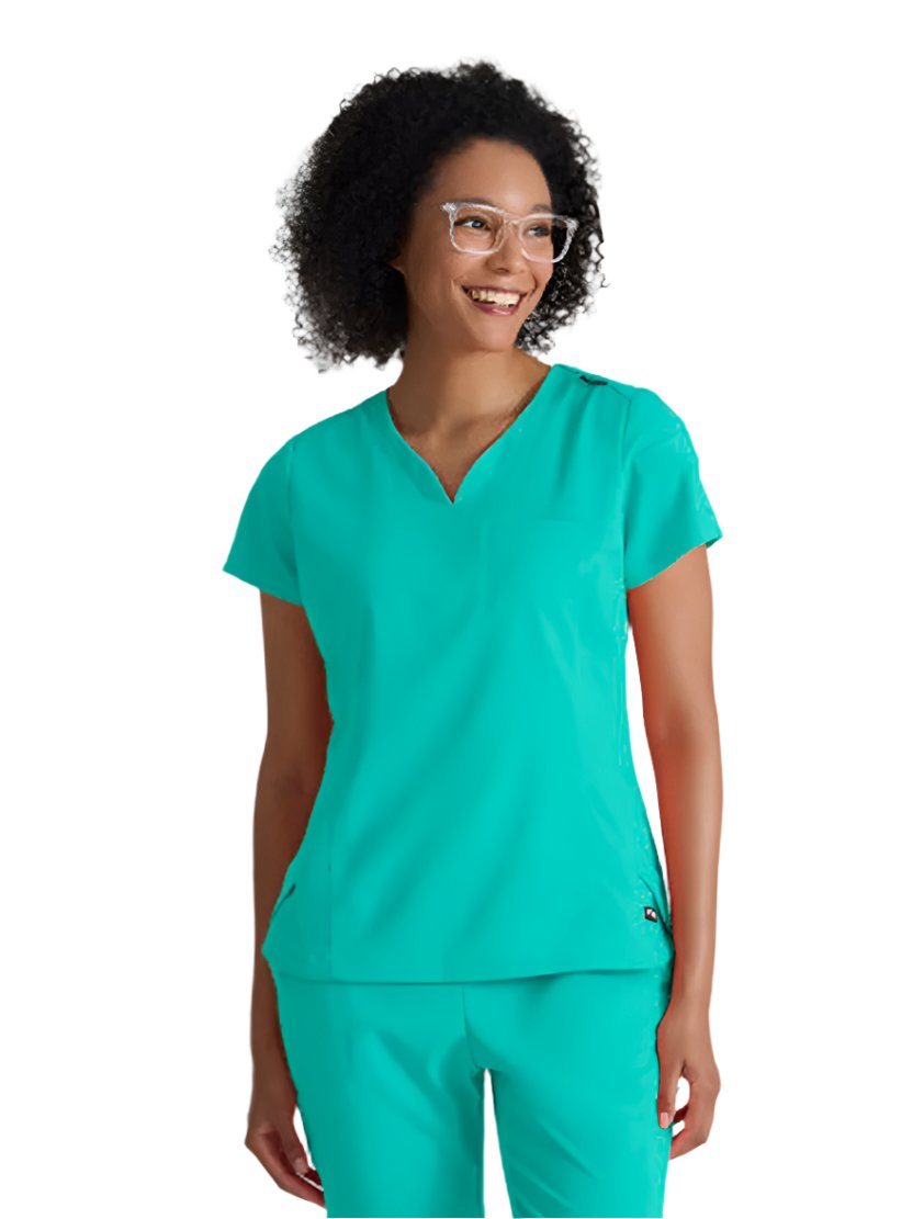 Grey's Anatomy Stretch™ by Barco Capri 2-Pocket Hourglass V-Neck Scrub Top-Alpine Aqua