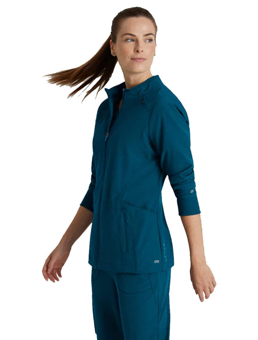 Barco One™ by Barco Venture 4-Pocket Banded Collar Warm-Up Scrub Jacket-Bahama