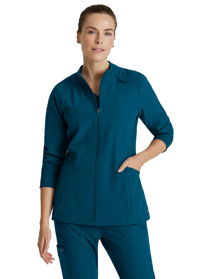 Barco One™ by Barco Venture 4-Pocket Banded Collar Warm-Up Scrub Jacket-Bahama