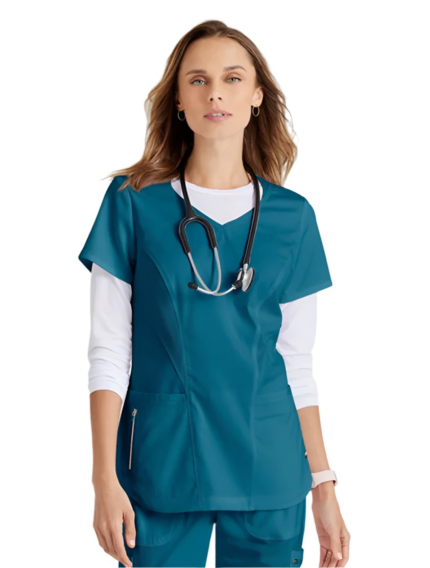 Grey's Anatomy Stretch™ by Barco Carly 3-Pocket Curved V-Neck Scrub Top-Bahama