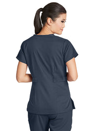 Grey's Anatomy™ by Barco Riley 3-Pocket Mock Wrap V-Neck Scrub Top-Steel