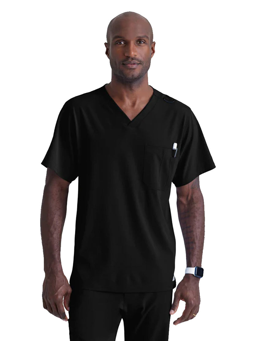 SKECHERS™ by Barco Structure 1-Pocket V-Neck Scrub Top-Black