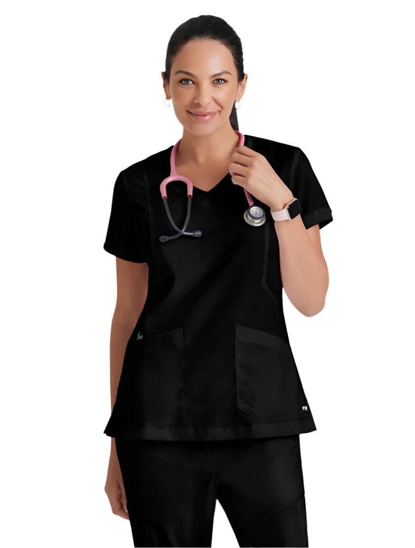 Grey's Anatomy™ by Barco Kira Zipper-Pocket Scrub Top-Black