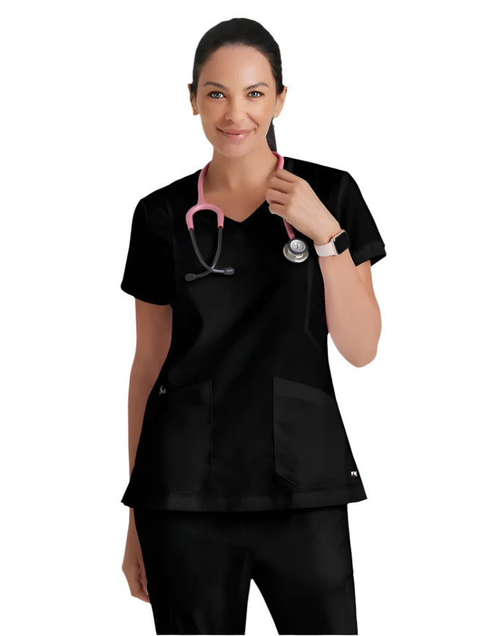 Grey's Anatomy™ by Barco Kira Zipper-Pocket Scrub Top-Black