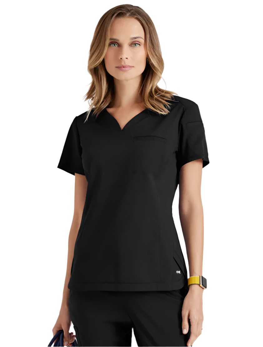 Grey's Anatomy Stretch™ by Barco Capri 2-Pocket Hourglass V-Neck Scrub Top-Black