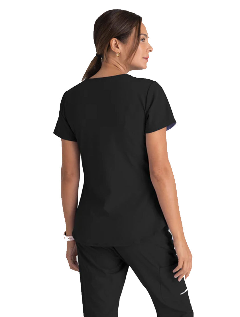 Skechers™ by Barco Breeze 3-Pocket Curved V-Neck Scrub Top-Black