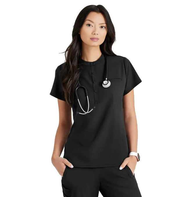 Barco Unify™ by Barco MISSION 1-POCKET HENLEY NECK SCRUB TOP - Black