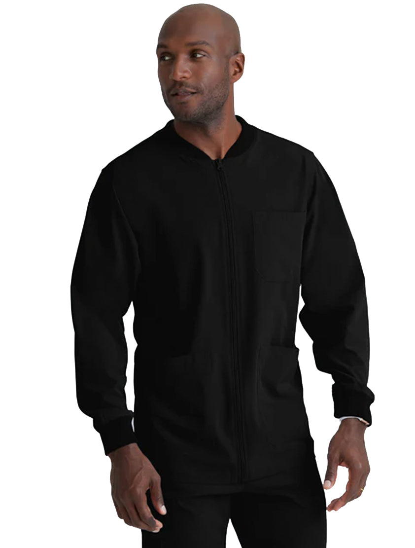 SKECHERS™ by Barco Structure 3-Pocket Crewneck Warmup Scrub Jacket-Black