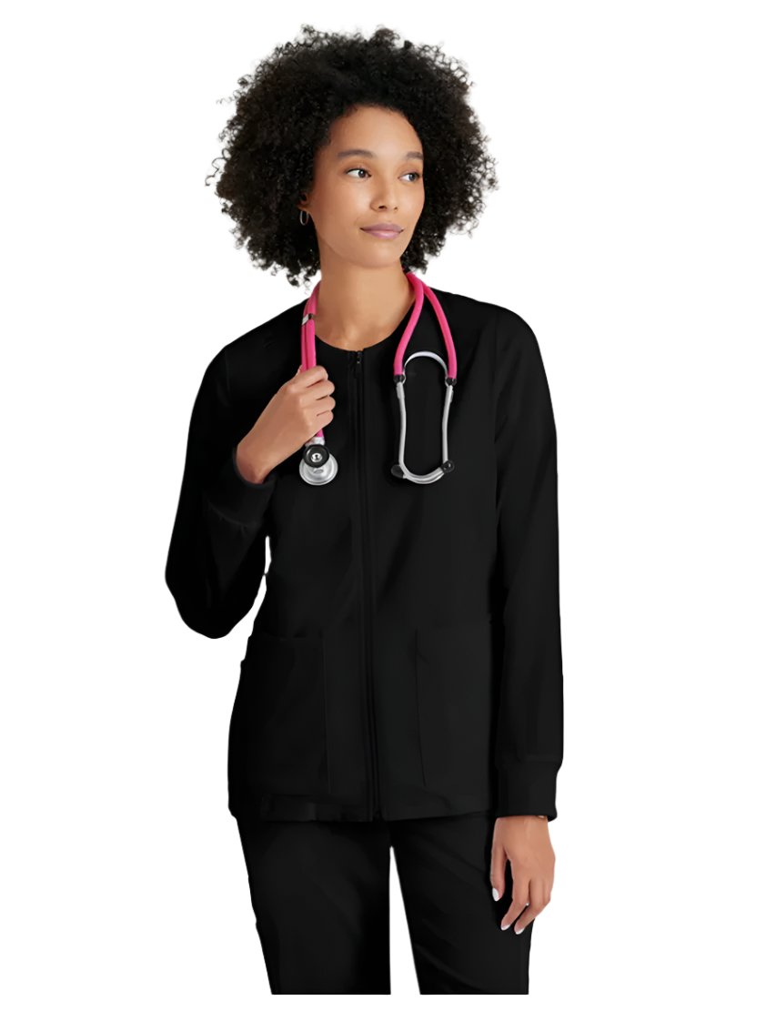 Grey's Anatomy Stretch™ by Barco  Gianna 5-Pocket Crewneck Scrub Jacket-Black