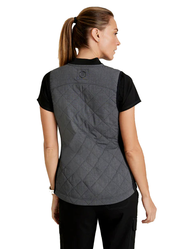 Grey's Anatomy Stretch™ by Barco Cristina 2-Pocket Quilted Scrub Vest-Black Two Tone