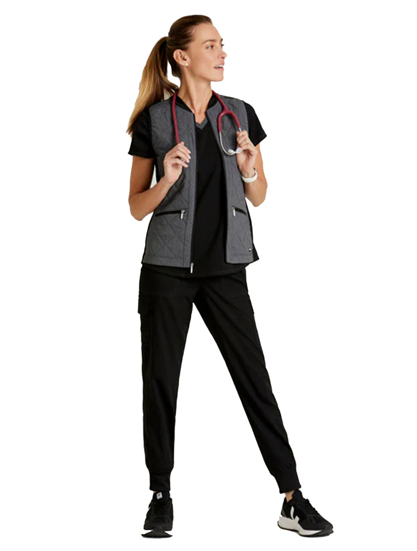 Grey's Anatomy Stretch™ by Barco Cristina 2-Pocket Quilted Scrub Vest-Black Two Tone