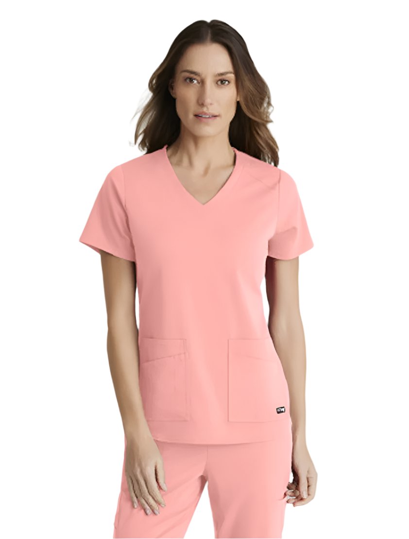 Grey's Anatomy Stretch™ by Barco Emma 4-Pocket V-Neck Scrub Top-Bright Papaya