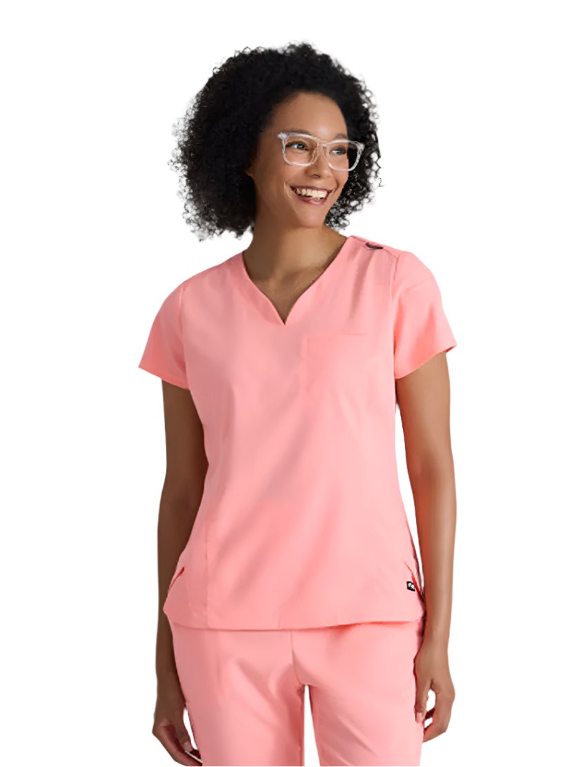 Grey's Anatomy Stretch™ by Barco Capri 2-Pocket Hourglass V-Neck Scrub Top-Bright Papaya