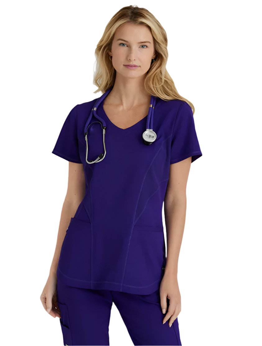 Grey's Anatomy Stretch™ by Barco Carly 3-Pocket Curved V-Neck Scrub Top-Brilliance
