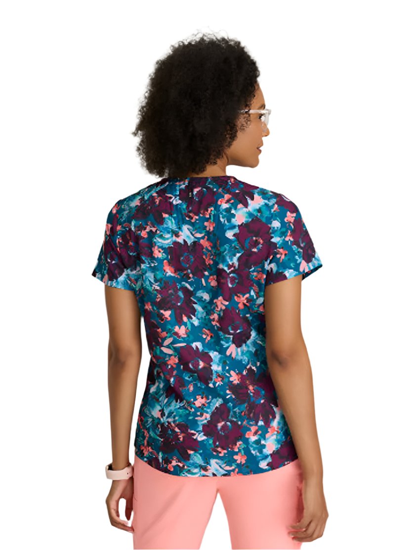 Grey's Anatomy Stretch™ by Barco Ella Print Top 4-Pocket Print Scrub Top-Spring Meadow