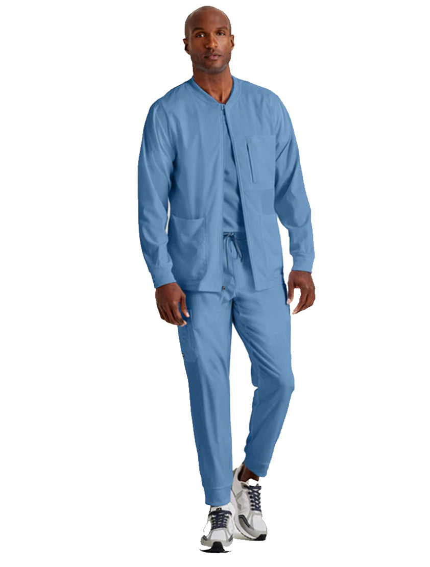 Grey's Anatomy Stretch™ by Barco React 5-Pocket Crewneck Warmup Scrub Jacket-Ciel Blue