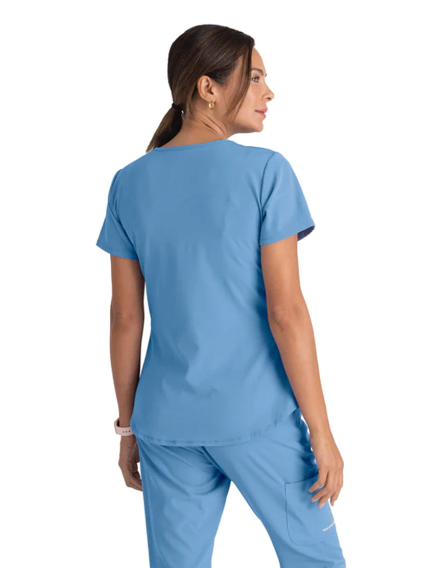 Skechers™ by Barco Breeze 3-Pocket Curved V-Neck Scrub Top-Ciel Bue