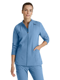 Barco One™ by Barco Venture 4-Pocket Banded Collar Warm-Up Scrub Jacket-Ciel Blue