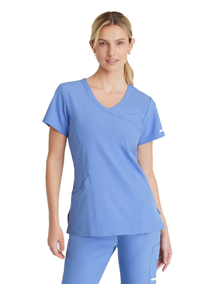 SKECHERS™ by Barco Reliance 3-Pocket Crossover V-Neck Scrub Top-Ciel Blue