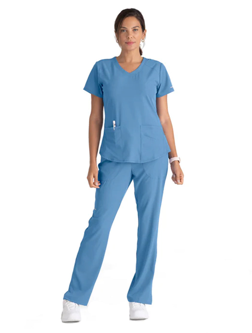 Skechers™ by Barco Breeze 3-Pocket Curved V-Neck Scrub Top-Ciel Bue