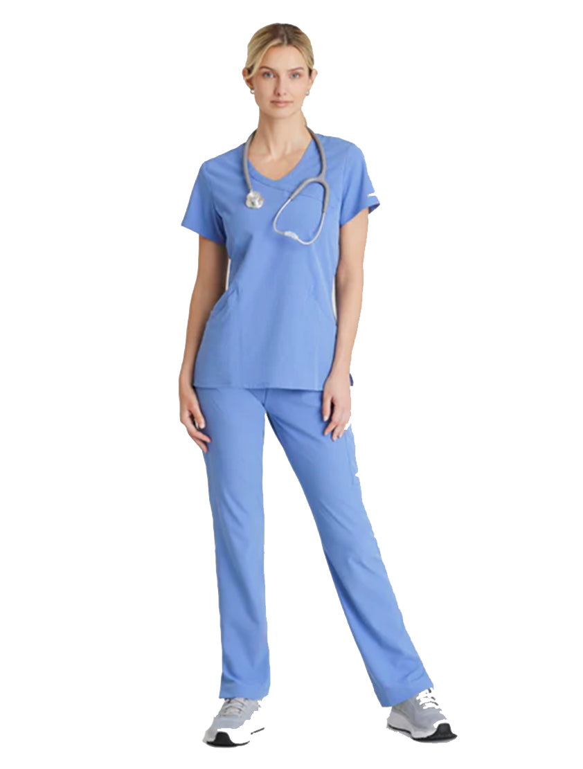 SKECHERS™ by Barco Reliance 3-Pocket Crossover V-Neck Scrub Top-Ciel Blue