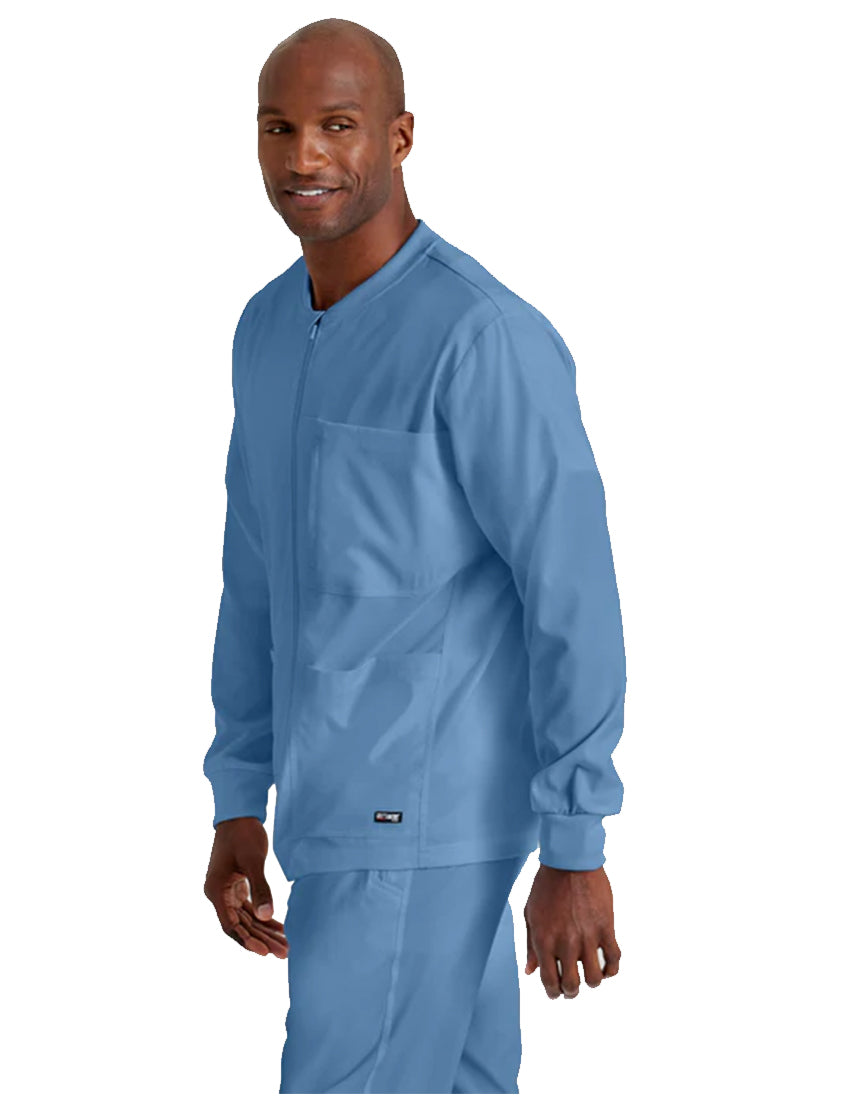 Grey's Anatomy Stretch™ by Barco React 5-Pocket Crewneck Warmup Scrub Jacket-Ciel Blue