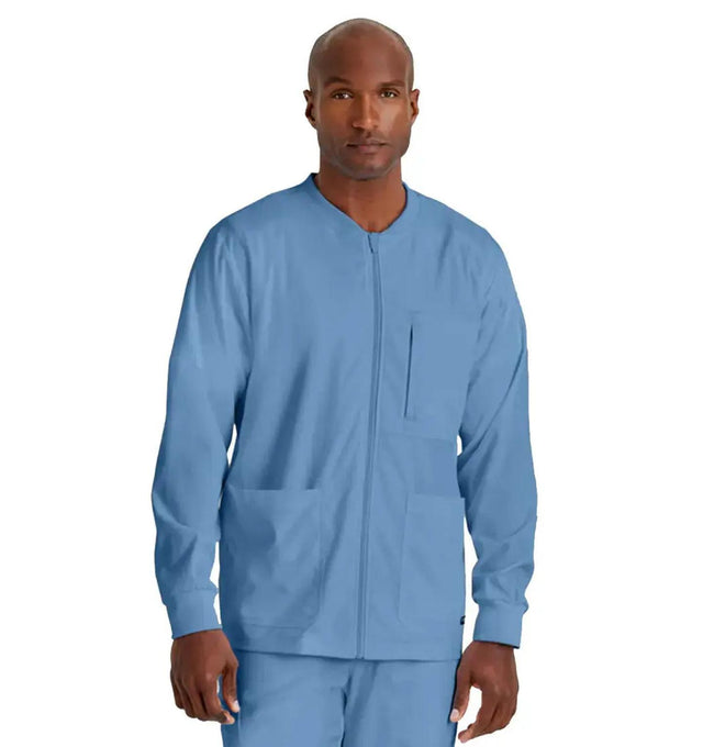 Grey's Anatomy Stretch™ by Barco React 5-Pocket Crewneck Warmup Scrub Jacket-Ciel Blue