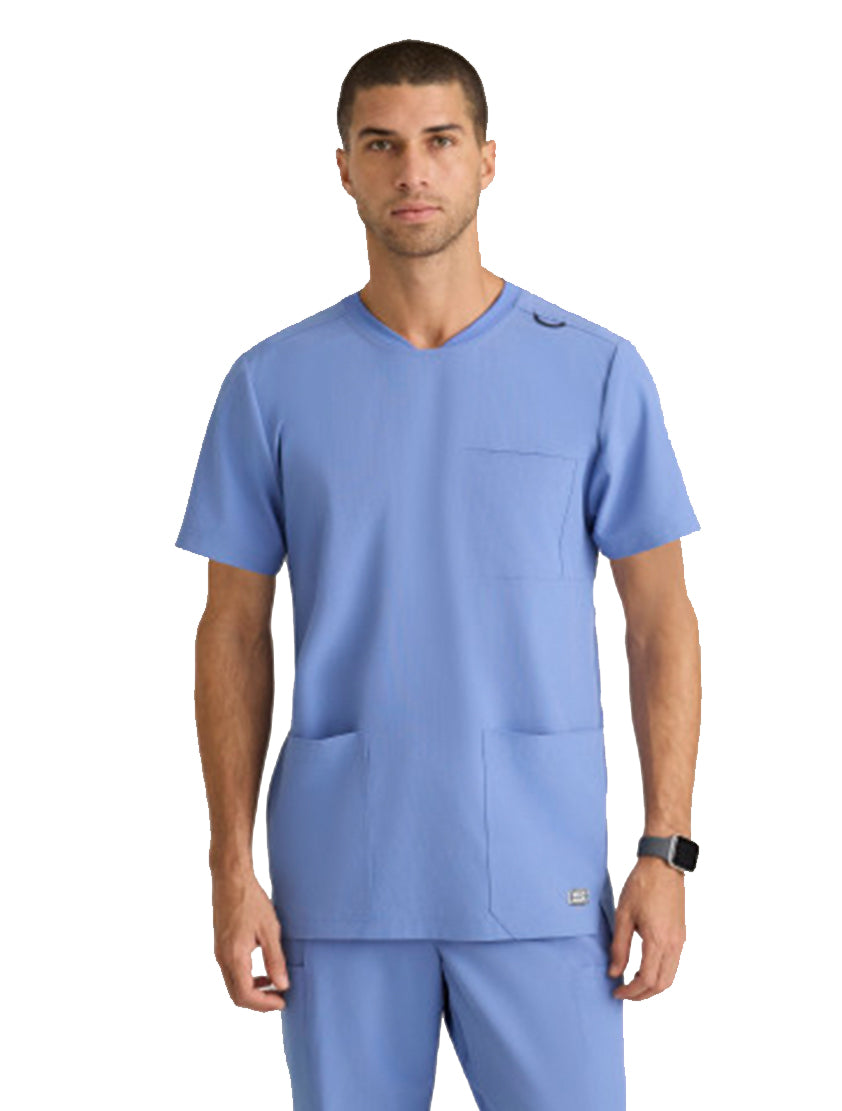 Grey's Anatomy Stretch™ by Barco Thesis 3-Pocket Round Neck Scrub Top - Ciel Blue