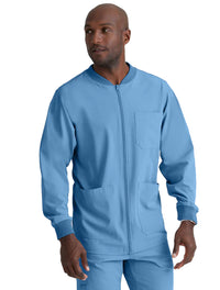 SKECHERS™ by Barco Structure 3-Pocket Crewneck Warmup Scrub Jacket-Ciel Blue