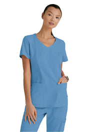 Grey's Anatomy Stretch™ by Barco Carly 3-Pocket Curved V-Neck Scrub Top-Ceil