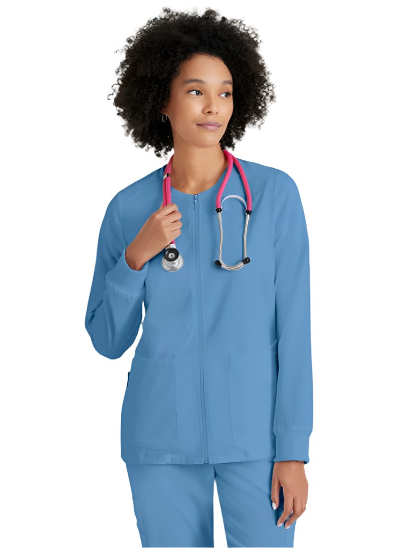 Grey's Anatomy Stretch™ by Barco  Gianna 5-Pocket Crewneck Scrub Jacket-Ciel Blue