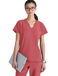 Grey's Anatomy™ Evolve by Barco Sway 1-Pocket Banded V-Neck Scrub Top-Desert Rouge