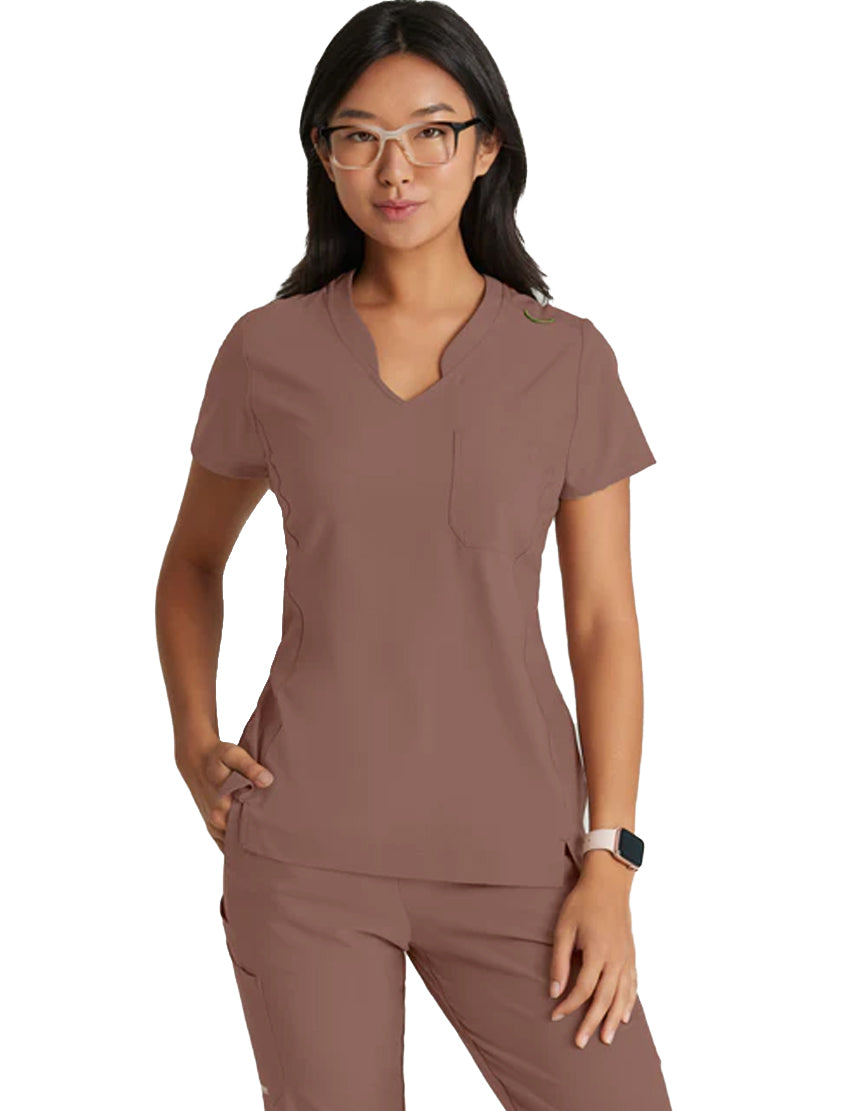 Grey's Anatomy™ Evolve by Barco Sway 1-Pocket Banded V-Neck Scrub Top-Driftwood