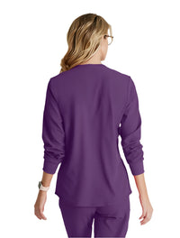 SKECHERS™ by Barco Stabilty 2-Pocket Crewneck Snap-Front Scrub Jacket - Egg Plant