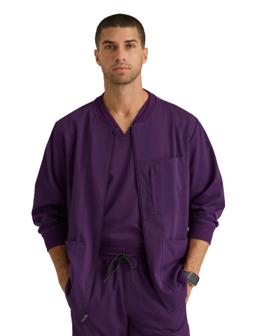 Grey's Anatomy Stretch™ by Barco React 5-Pocket Crewneck Warmup Scrub Jacket-Egg Plant