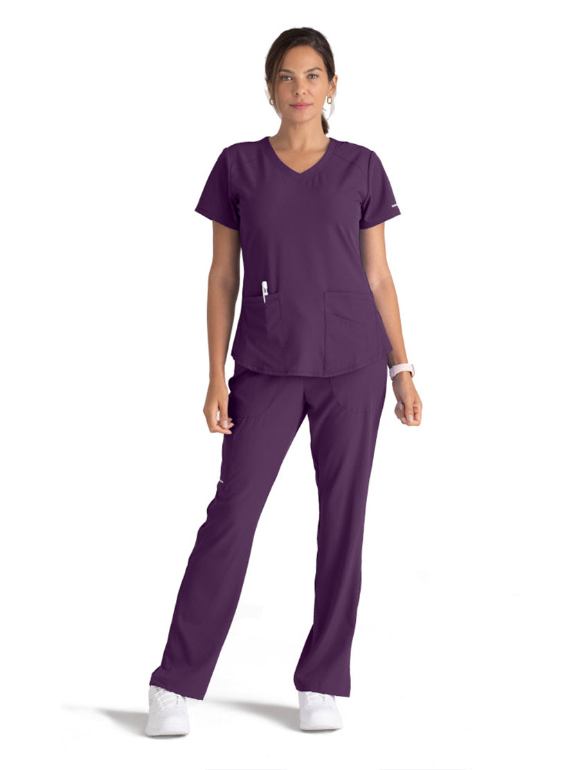 Skechers™ by Barco Breeze 3-Pocket Curved V-Neck Scrub Top-Egg Plant