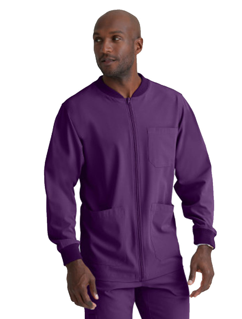 SKECHERS™ by Barco Structure 3-Pocket Crewneck Warmup Scrub Jacket-Egg Plant