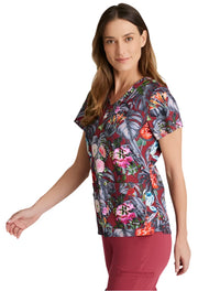 Grey's Anatomy Stretch™ by Barco Ella Print Top 4-Pocket Print Scrub Top-Palm Garden