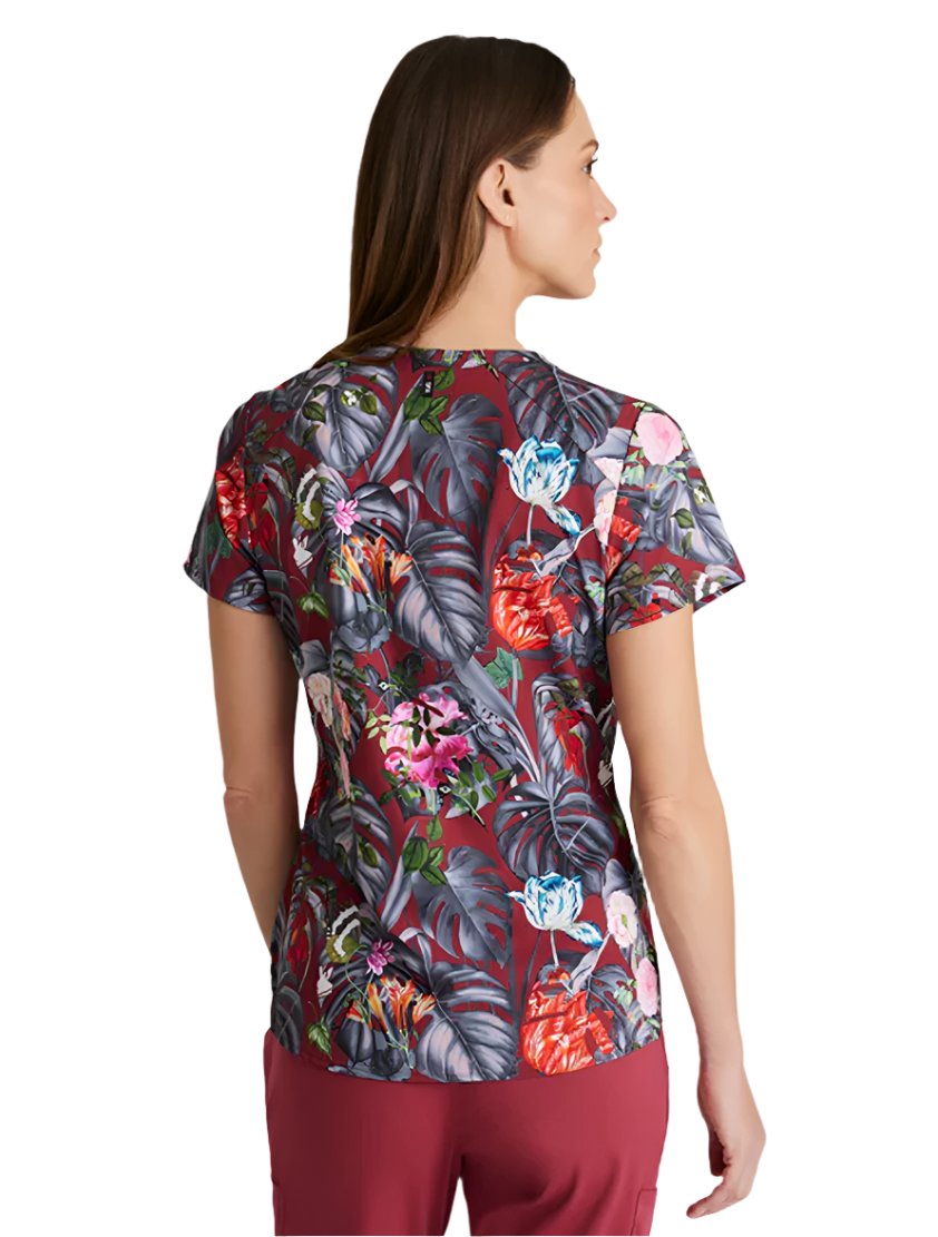 Grey's Anatomy Stretch™ by Barco Ella Print Top 4-Pocket Print Scrub Top-Palm Garden