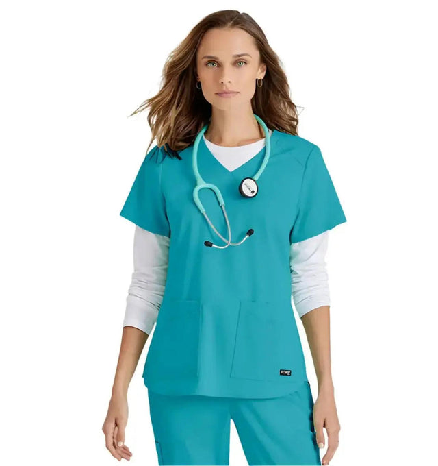 Grey's Anatomy Stretch™ by Barco Emma 4-Pocket V-Neck Scrub Top-Teal