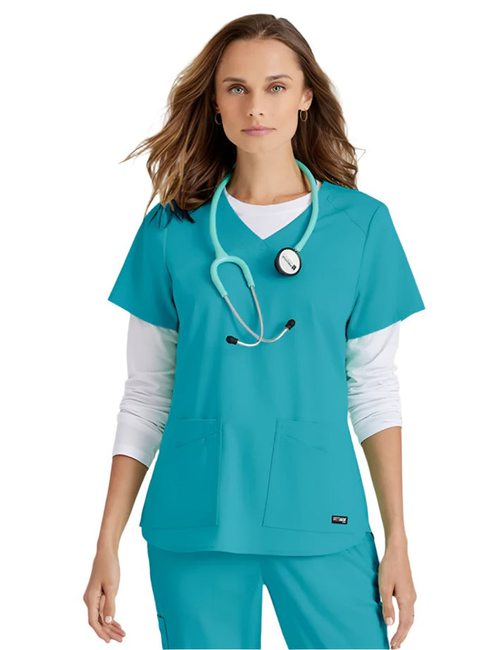 Grey's Anatomy Stretch™ by Barco Emma 4-Pocket V-Neck Scrub Top-Teal