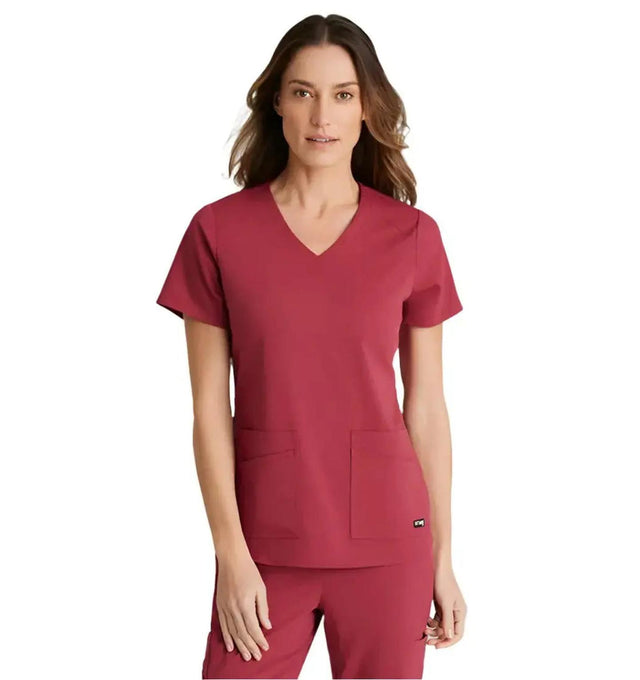 Grey's Anatomy Stretch™ by Barco Emma 4-Pocket V-Neck Scrub Top-Maple Red