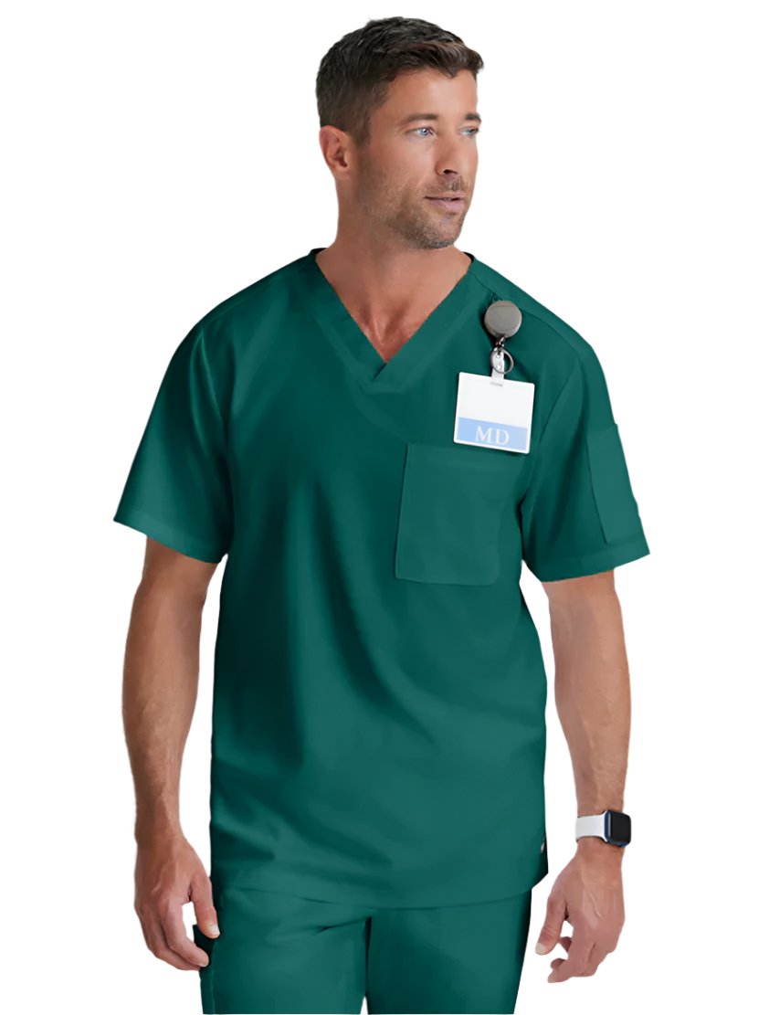 Grey's Anatomy™ by Barco Evan 2-Pocket Neck Scrub Top-Hunter Green