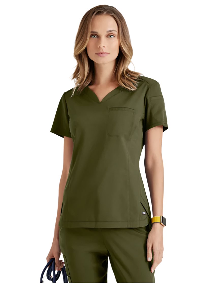 Grey's Anatomy Stretch™ by Barco Capri 2-Pocket Hourglass V-Neck Scrub Top-Olive