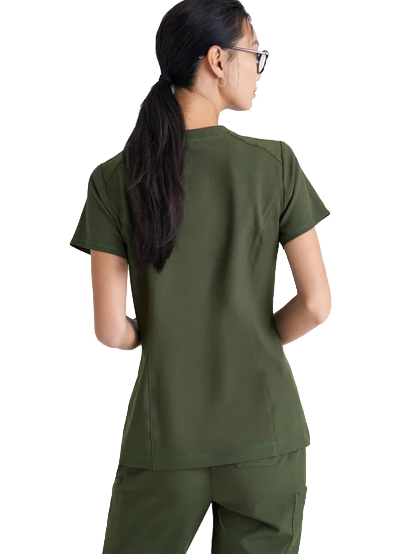 Grey's Anatomy™ Evolve by Barco Sway 1-Pocket Banded V-Neck Scrub Top-Fern