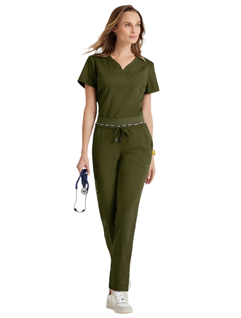 Grey's Anatomy Stretch™ by Barco Capri 2-Pocket Hourglass V-Neck Scrub Top-Olive