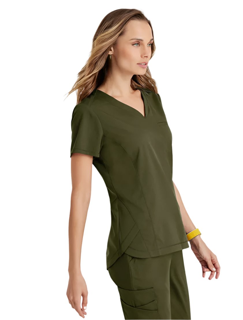 Grey's Anatomy Stretch™ by Barco Capri 2-Pocket Hourglass V-Neck Scrub Top-Olive