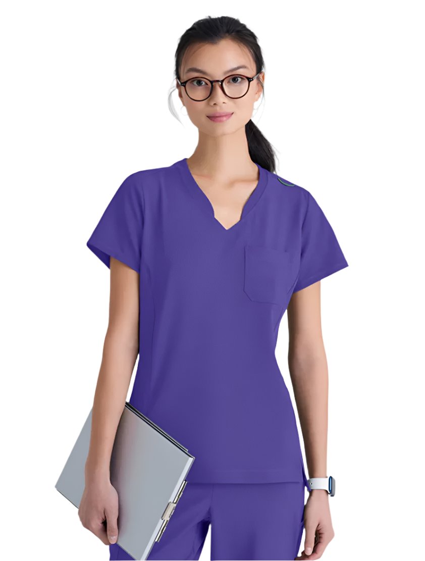 Grey's Anatomy™ Evolve by Barco Sway 1-Pocket Banded V-Neck  Scrub Top-Extra LG-New Grape