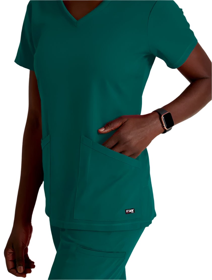 Grey's Anatomy Stretch™ by Barco Serena 3-Pocket Curved V-Neck Scrub Top-Hunter green